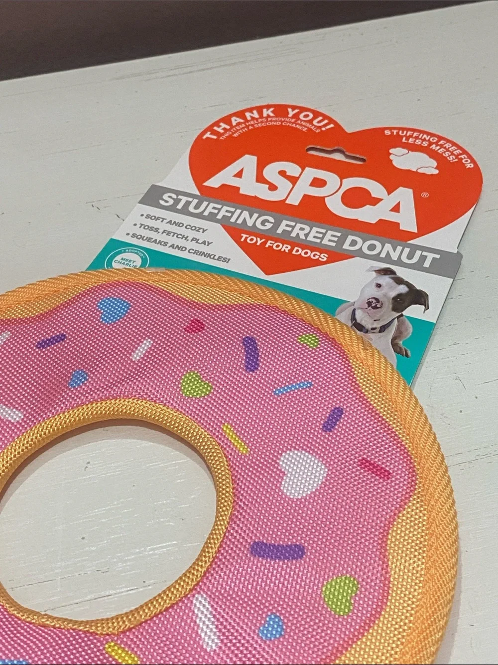 ASPCA - Pink Frosting Donut Dog Toy Stuffing Free